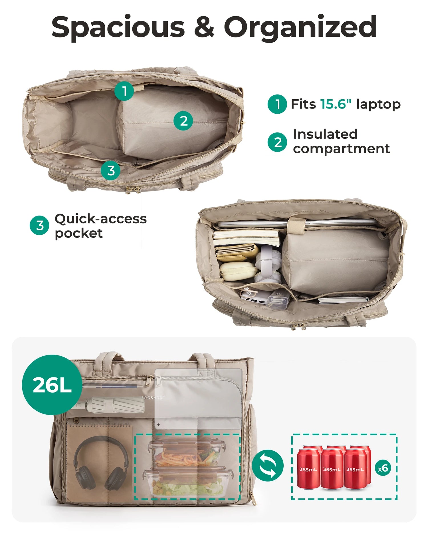 WorkNest™ Laptop &amp; Lunch Tote Bag – Quilted Office Organizer for Women